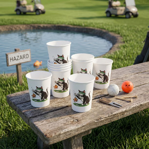 Funny Cat Golfer Fishing Water Hazard Paper Cups