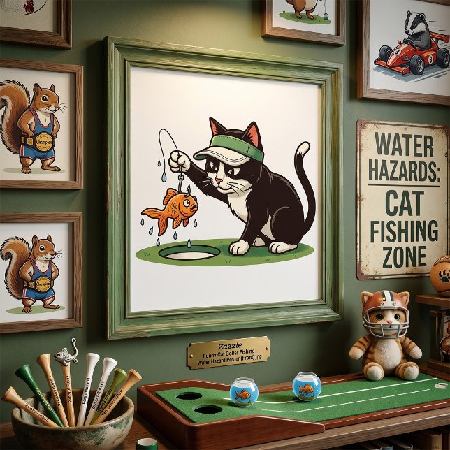 Funny Cat Golfer Fishing Water Hazard Poster (Creator Uploaded)