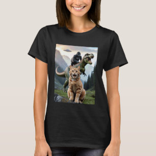 Funny Cat Gorilla Dinosaur UFO Meme Absurd Humour  T-Shirt