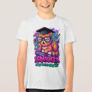 Funny Cat Graduation Can I Go Back To Sleep Kids T Tri-Blend Shirt