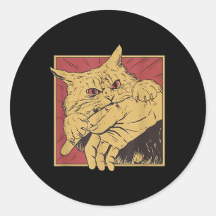 Funny Cat Graphic Tee Japanese Anime Cat Bite Classic Round Sticker