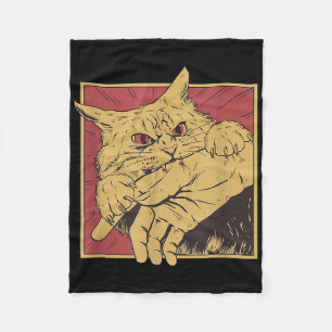 Funny Cat Graphic Tee Japanese Anime Cat Bite Fleece Blanket