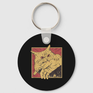 Funny Cat Graphic Tee Japanese Anime Cat Bite Key Ring