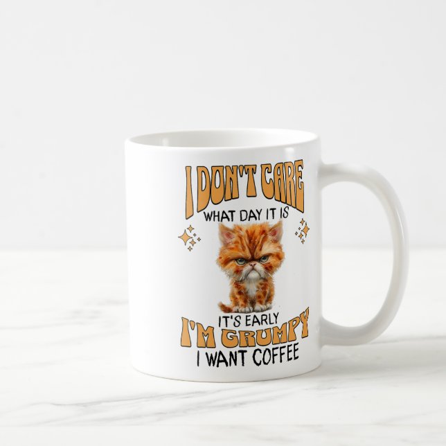 Funny Cat Grumpy Coffee Lover Sarcastic I Want Cof Mug (Right)