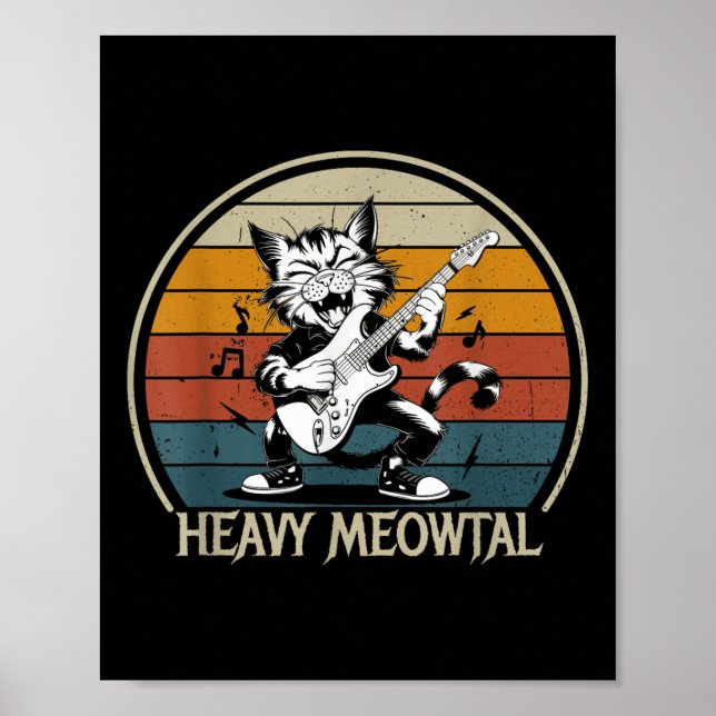 Funny Cat Guitar Shirt - Jamming Rock Cat Playing  Poster (Front)