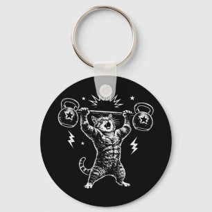 Funny Cat Gym Workout Hilarious Feline Weightlifti Key Ring