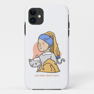 Funny cat hair don't care girl with pearl earring  Case-Mate iPhone case