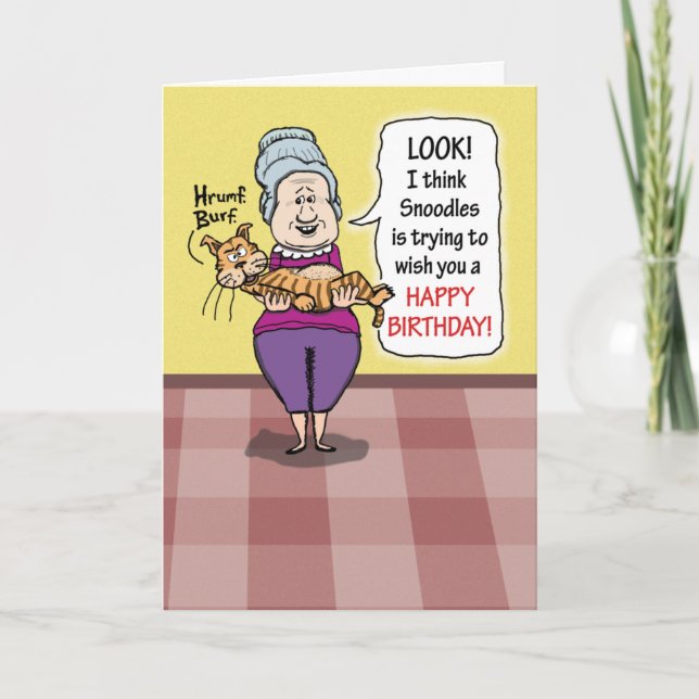 Funny Cat Hairball Birthday Card (Front)