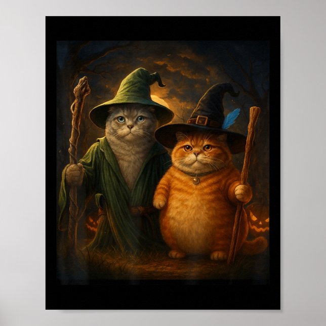 Funny Cat Halloween Cat Meme Wizard Cat Weird Cute Poster (Front)