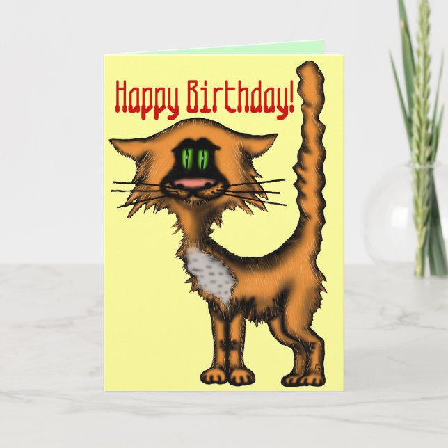 Funny cat happy birthday card design (Front)