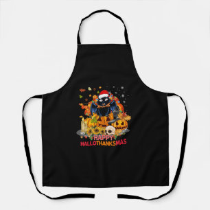 Funny Cat Happy Hallothanksmas Halloween Thanksgiv Apron