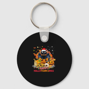 Funny Cat Happy Hallothanksmas Halloween Thanksgiv Key Ring