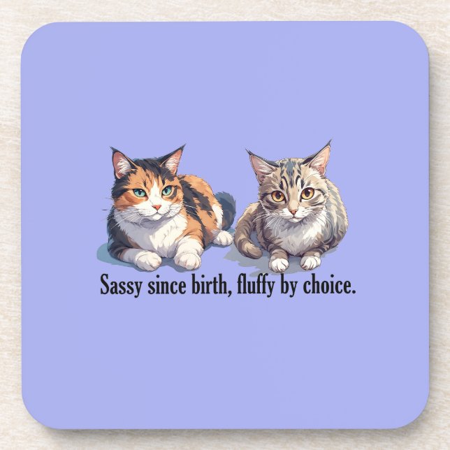 Funny Cat Hard plastic coaster - Light Blue (Front)