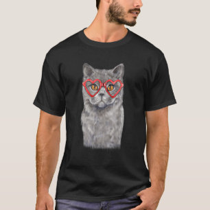 Funny Cat Heart Glasses Valentine's Day British Sh T-Shirt