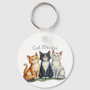 Funny Cat Herder Custom Name Cat Lover Key Ring