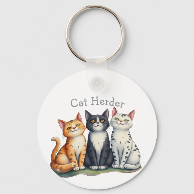 Funny Cat Herder Custom Name Cat Lover Key Ring (Front)