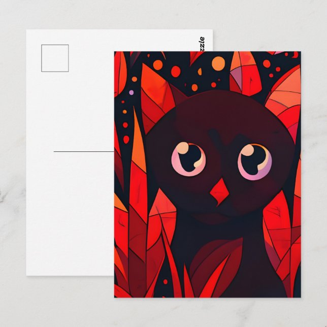 Funny Cat Hiding Behind Autumn's Leaves AnimeStyle Postcard (Front/Back)