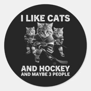 Funny Cat Hockey Gift For Introverts And Pet Lover Classic Round Sticker