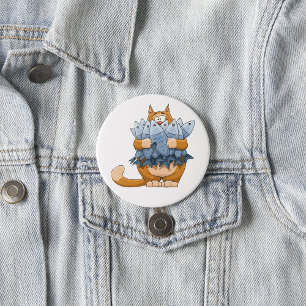 Funny Cat Holding Fish Cartoon Hungry Kitty 7.5 Cm Round Badge