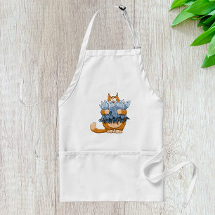 Funny Cat Holding Fish Cartoon Hungry Kitty Standard Apron