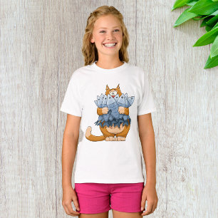 Funny Cat Holding Fish Cartoon Hungry Kitty T-Shirt