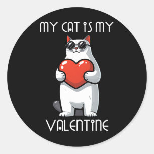 Funny Cat Holding Heart For Valentine's Day Family Classic Round Sticker