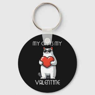 Funny Cat Holding Heart For Valentine's Day Family Key Ring