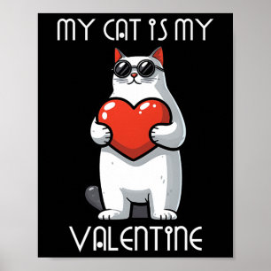 Funny Cat Holding Heart For Valentine's Day Family Poster
