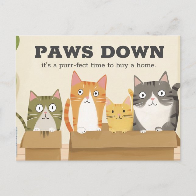 Funny Cat Home Buyer's Real Estate Marketing Postcard (Front)