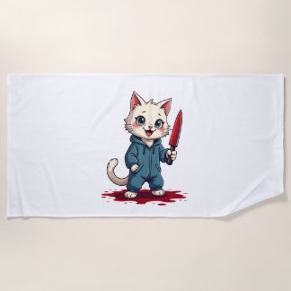 Funny Cat Horror Movies Cute Halloween For Cat Kit Beach Towel