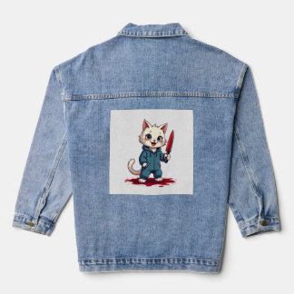 Funny Cat Horror Movies Cute Halloween For Cat Kit Denim Jacket