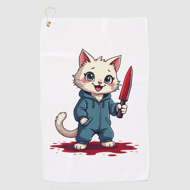 Funny Cat Horror Movies Cute Halloween For Cat Kit Golf Towel (Front)