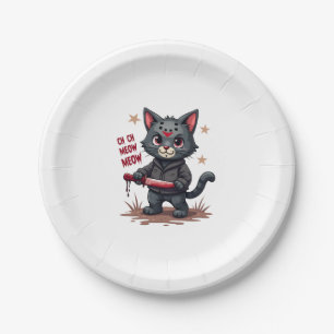 Funny Cat Horror Movies Cute Halloween for Cat Kit Paper Plate