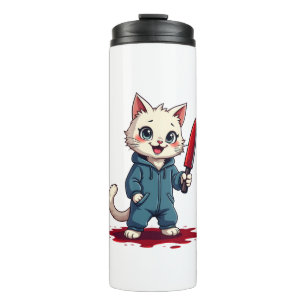 Funny Cat Horror Movies Cute Halloween For Cat Kit Thermal Tumbler