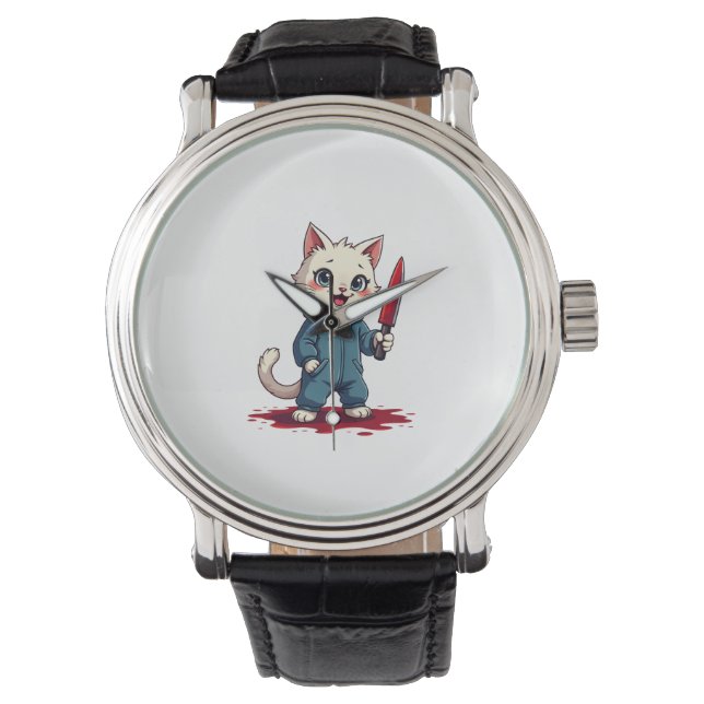 Funny Cat Horror Movies Cute Halloween For Cat Kit Watch (Front)