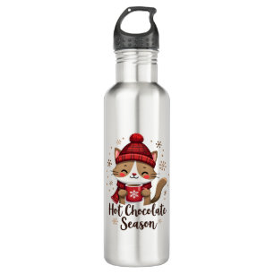Funny Cat Hot Choco Season Merry Christmas Mom Dad 710 Ml Water Bottle