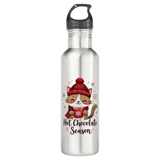 Funny Cat Hot Choco Season Merry Christmas Mom Dad 710 Ml Water Bottle (Front)