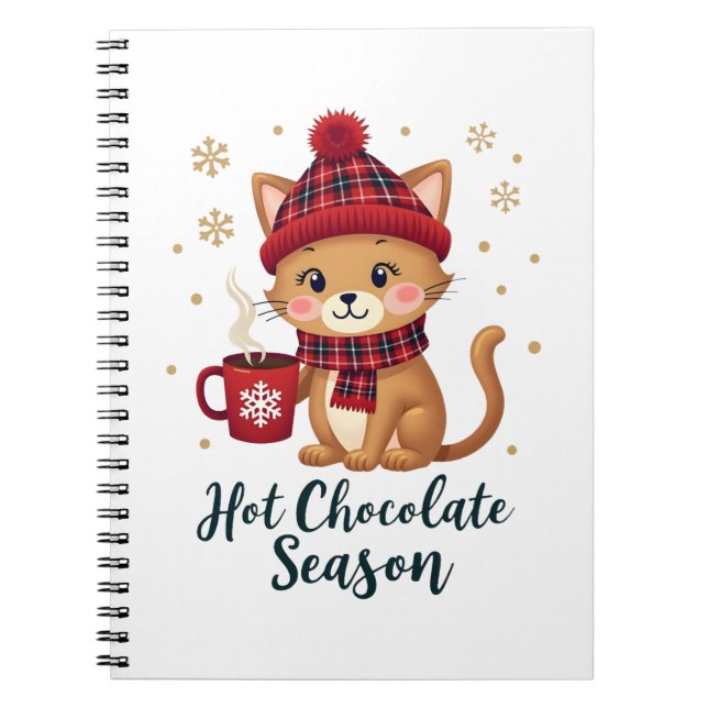 Funny Cat Hot Choco Season Merry Christmas Mom Dad Notebook (Front)