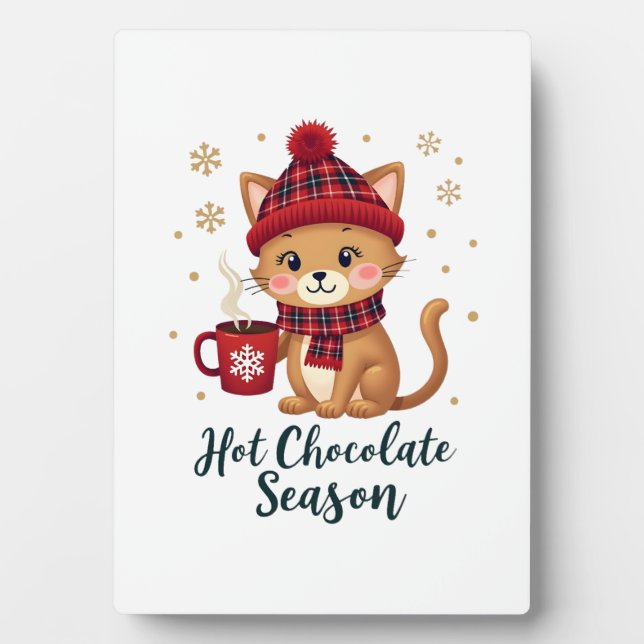 Funny Cat Hot Choco Season Merry Christmas Mom Dad Plaque (Front)