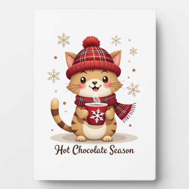 Funny Cat Hot Choco Season Merry Christmas Mom Dad Plaque (Front)