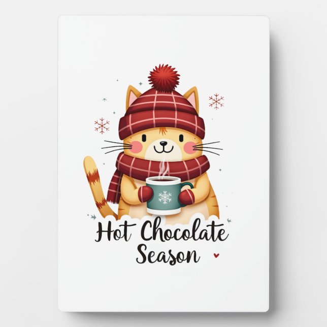Funny Cat Hot Choco Season Merry Christmas Mom Dad Plaque (Front)