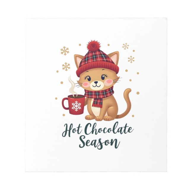 Funny Cat Hot Choco Season Merry Christmas Mum Dad Notepad (Front)