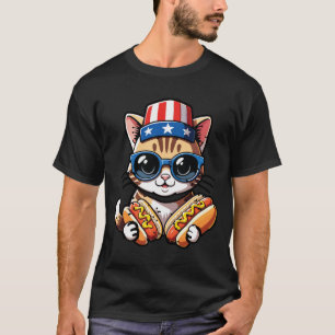 Funny  Cat Hot Dog Fourth of July Foodie T-Shirt