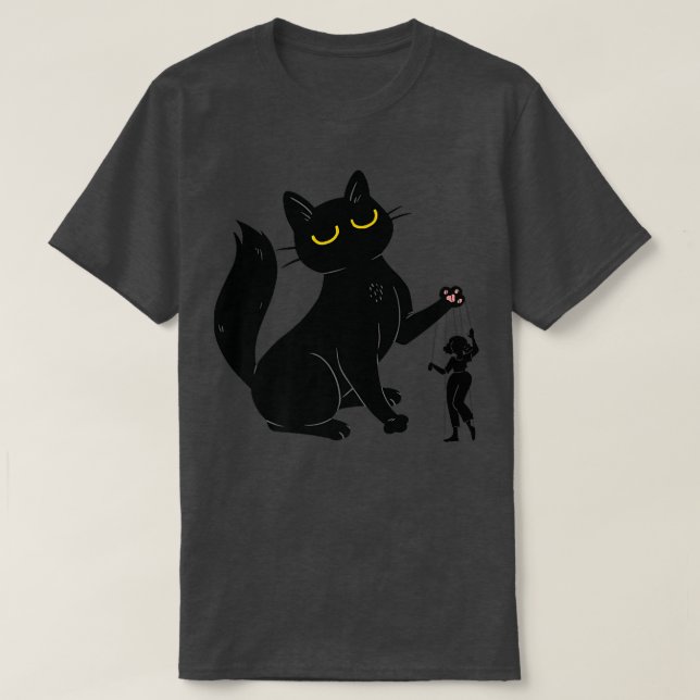 Funny Cat & Human Puppet  T-Shirt (Design Front)