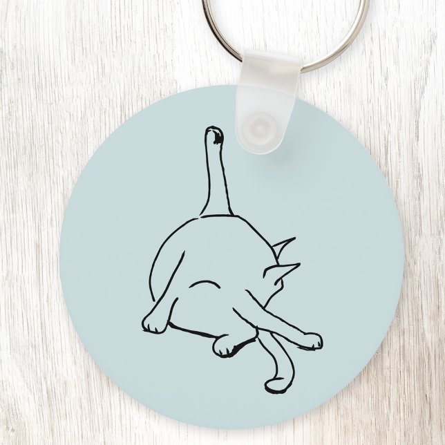 Funny Cat Humor Line Drawing Art Key Ring (Funny cat humor washing bottom or cat yoga keyring)
