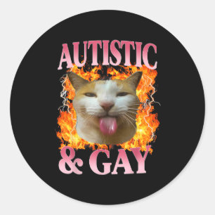 Funny Cat Humor Saying Autistic And Gay Cat Meme Q Classic Round Sticker