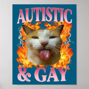 Funny Cat Humor Saying Autistic And Gay Cat Meme Q Poster
