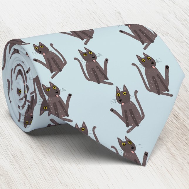 Funny Cat Humor Tie (Funny cat humor blue pattern neck tie)