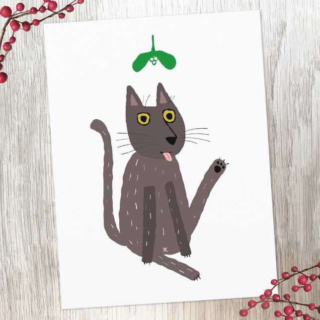 Funny Cat Humour Holiday Postcard (Funny cat kiss holiday postcard)