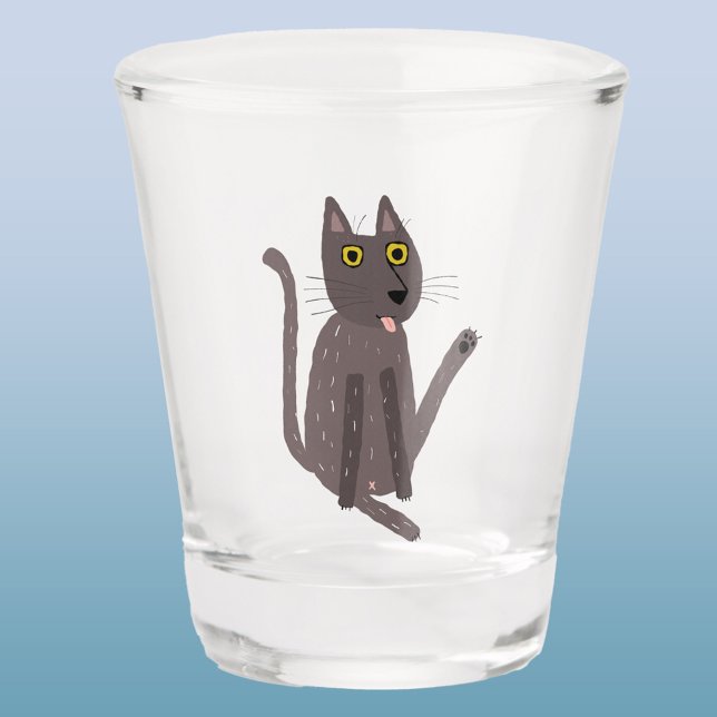 Funny Cat Humour Shot Glass (Fun cat yoga shot glass)